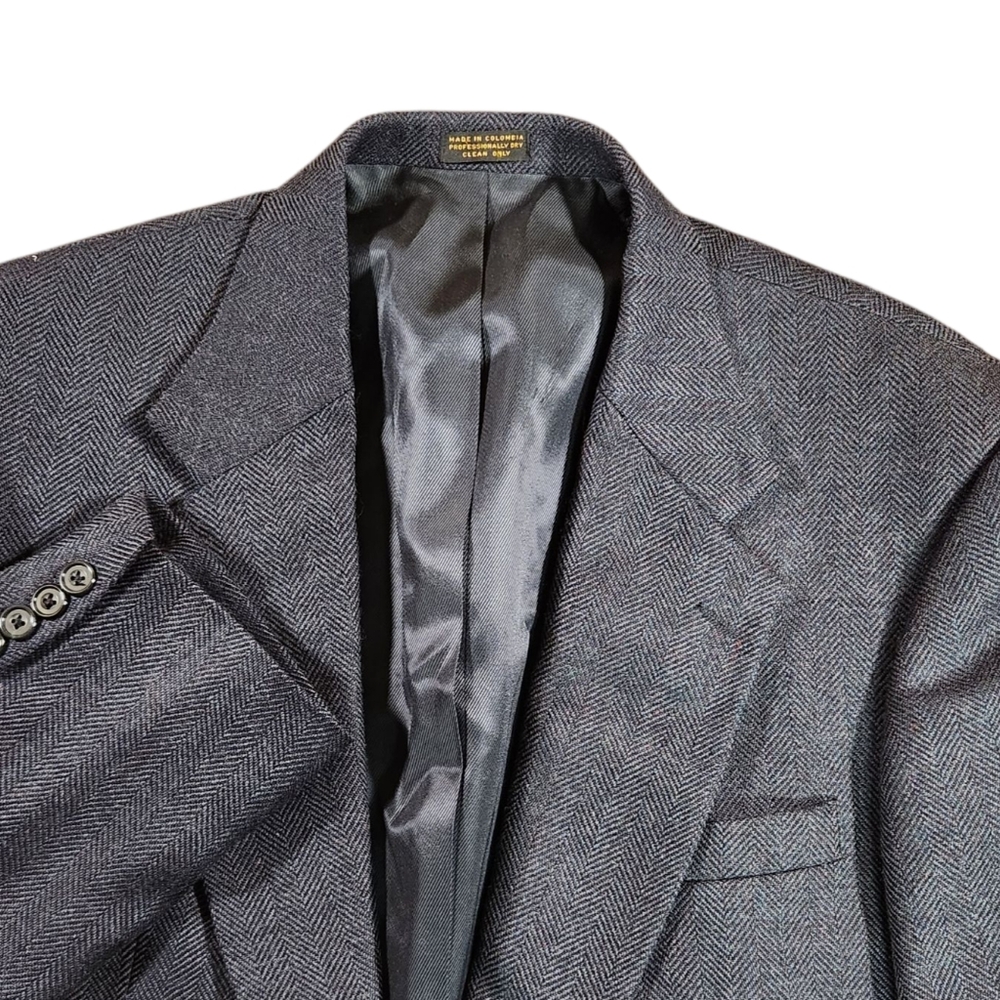 Oscar De La Renta 42S Navy Blue Herringbone Blazer Suit Jacket Sport Coat Wool